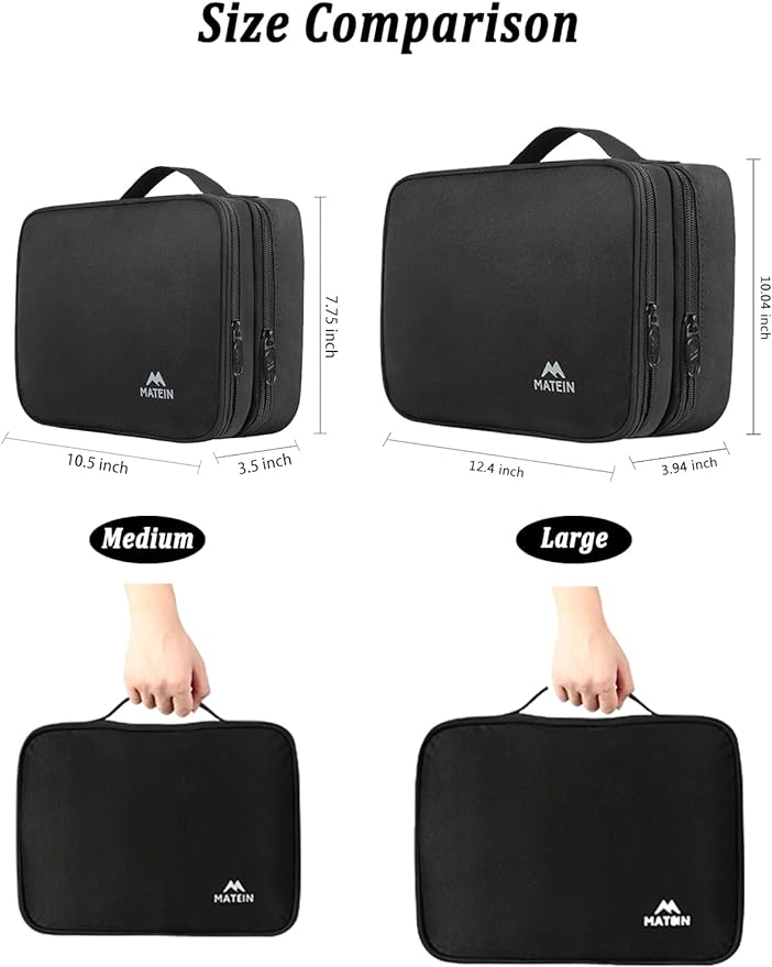 MATEIN Cable Organizer Bag, Large Travel Storage Bag, Sturdy Tool Case | with Handle, Carrying Case for Phone, Cord, Electronics Accessories, Tablet (Up to 12.9inch), Powerbank, Hard Drive, Black - Image 2