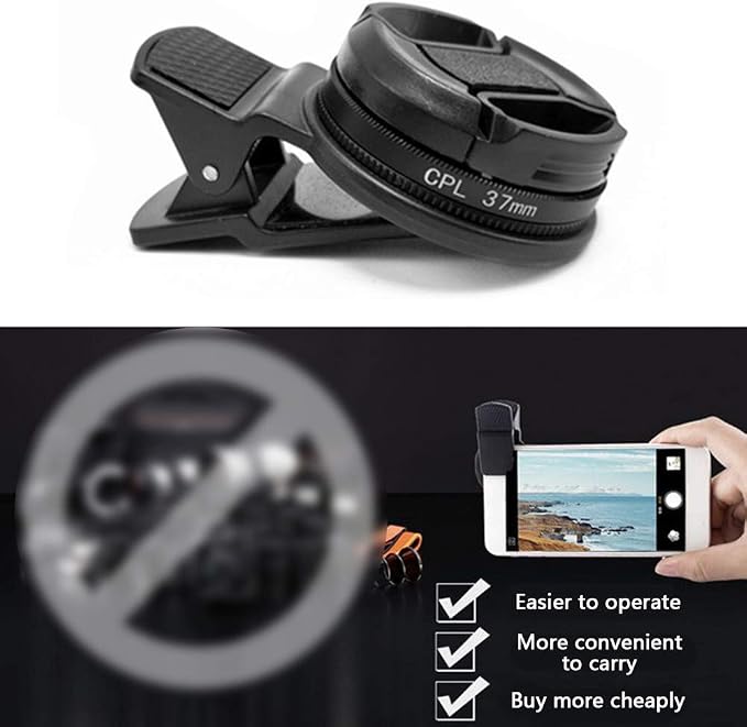 37mm CPL Phone Camera Lens, Universal Polarizer Clip-On Cellphone CPL Filter Compatible with iPhoneSamsung/Android Smartphones - Image 4