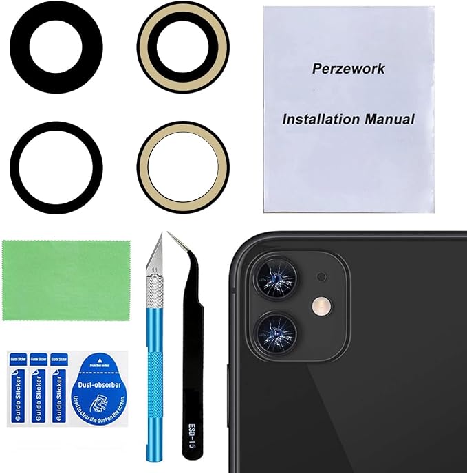 Original Back Rear Camera Lens Glass Replacement for iPhone 11 6.1 inches with pre-Installed Adhesive and Reparing Toolkit by Perzework