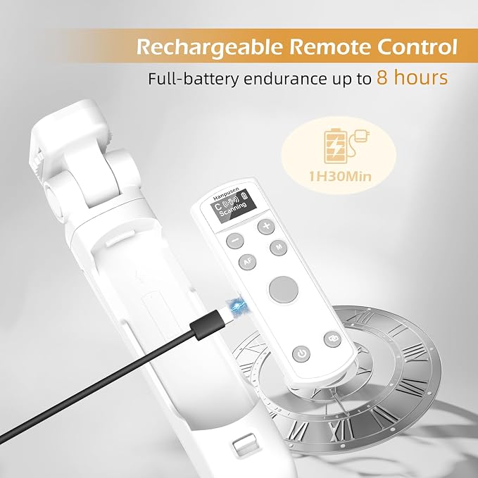 for Canon Tripod Wireless Shooting Grip with Shutter Release | Mini-Tripod with Rechargeable Remote Control for G7 X III/R50/R8/R5/R10/G5 X II/R100/M6 II/M200/R50 V, for Vlogging, White - Image 3