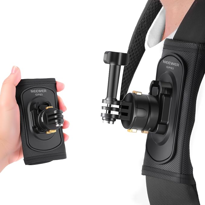 NEEWER Backpack Shoulder Chest Strap Mount Compatible with GoPro DJI Insta360 Action Cameras, 360° Camera Backpack Clip Holder Quick Release & One Toggle Switch for Photography Video Recording, GP63 by Neewer