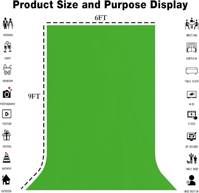 Green Screen Backdrop for Photoshoot, Fabric 6x9ft | Polyester Studio Photo Backgrounds, Non Reflective, Easy to Hang, for Portrait Photography, Live Streaming, Video Creation - Image 3