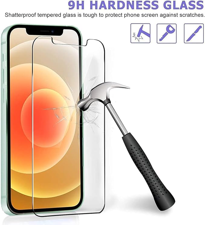 Ferilinso Screen Protector for iPhone 12, Tempered Glass, Case Friendly | 2 Pack, 9H+ Hardness, Military-Grade Shatterproof, HD Clear, Easy Installation Bubble Free, with Camera Lens Protectors - Image 2