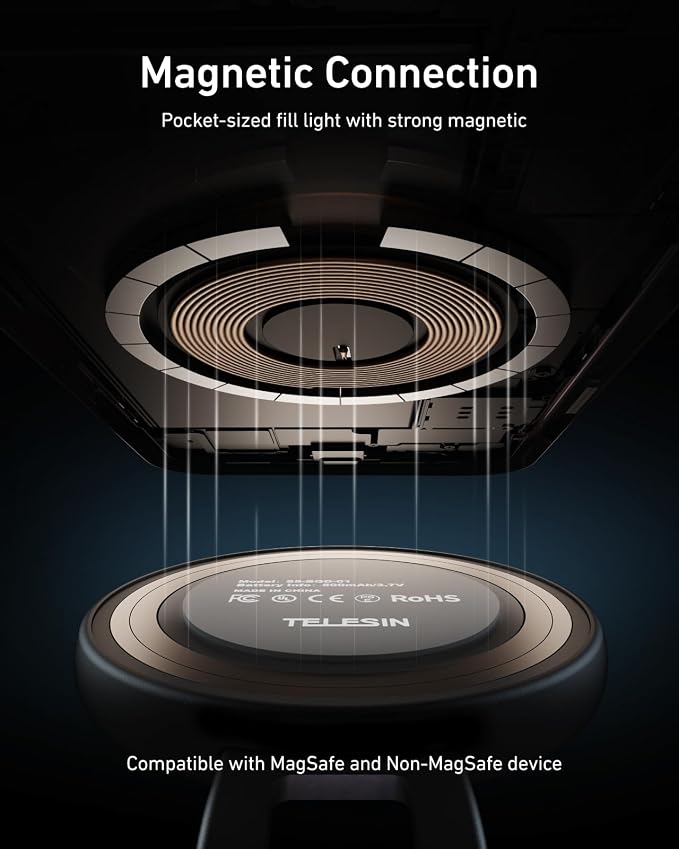 TELESIN C03 Magnetic Selfie Light CRI97 360° Phone Light for iPhone Magsafe | 3 CCT Selfie Ring Light Fill Light with Mirror for Selfies/Photography/TikTok/Zoom Calls/Video Conference (White) - Image 5