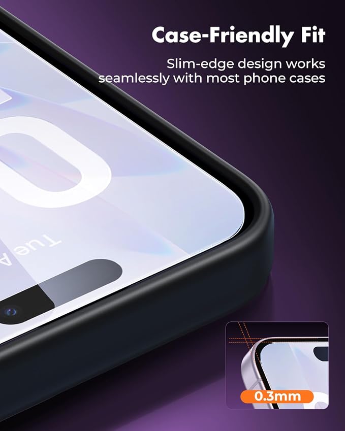 UNBREAKcable iPhone 17 Screen Protector & Camera Lens Protector | Upgraded Dual-Tempered Glass with Military-Grade 9H Hardness, 3-Pack,HD Clarity, Anti-Fingerprint, Case Friendly, Fits 6.3'' - Image 8
