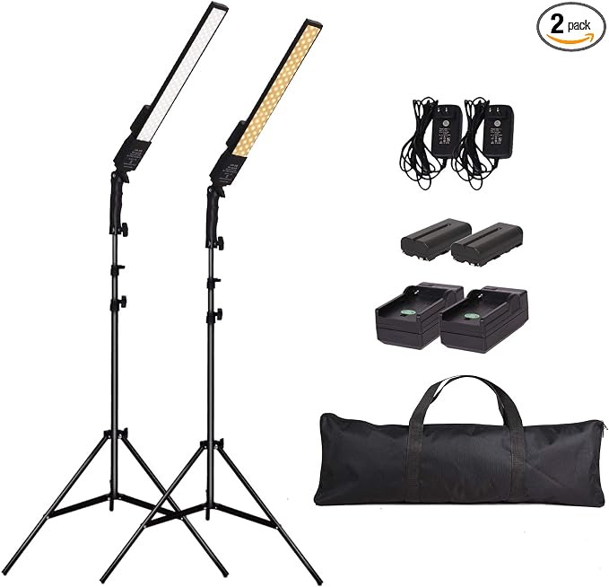 Battery Powered Photography Light Outdoor Portable Handheld Wand | LED Video Light Stick Dimmable 2800K-5500K Photo Studio Light Kit with NP-F550 Li-ion Battery and Stand for Portrait, YouTube by GSKAIWEN