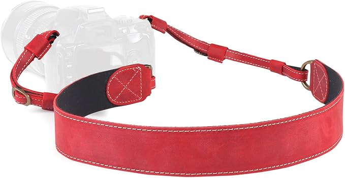 MegaGear SLR, DSLR Sierra Series Genuine Leather Camera Shoulder or Neck Strap,Red by MegaGear