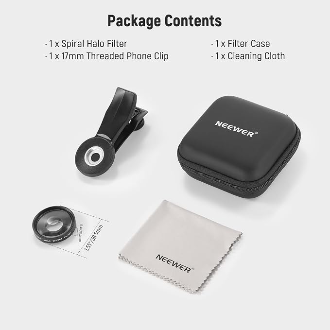 NEEWER 37mm Spiral Halo Prism Filter with Phone Clip, K9 Crystal Glass Effect Filter, Phone Camera Lens Accessories for 17mm Threaded Backplate Cage Case Compatible with iPhone Samsung Android, FL-100 - Image 8