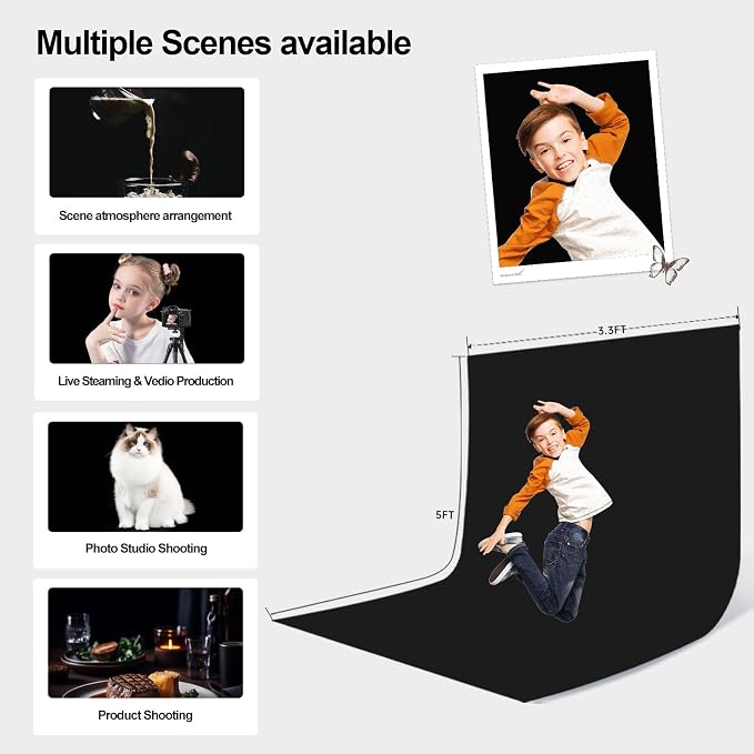 BEIYANG 3.3x5 FT Black Velvet Backdrop for Photography,Ultra Black Background Screen for Portrait, Product,Video Shooting, Non-Reflective Photography Backdrops Cloth for Studio,Party,Decoration - Image 4