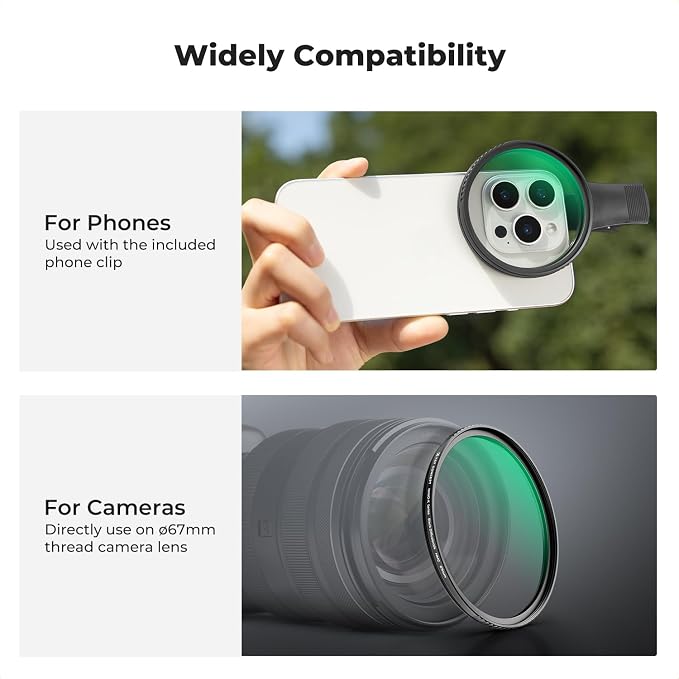 K&F CONCEPT 67mm Clip-on Black Diffusion 1/4 Phone Camera Lens Filter Kit | Mist Cinematic Effect Filter Compatible with iPhone 16 15 14 13 12 11, for Video/Vlog/Portrait Photography, FP101 - Image 6