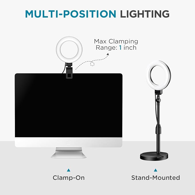 InnoGear Ring Light with Stand for Desk Computer 60 LED Streaming Lighting | LED Lights for Video, Clip On, Portable, 5 Color Modes, Adjustable, Monitor, Laptop, Easy to Attach, Recording - Image 3