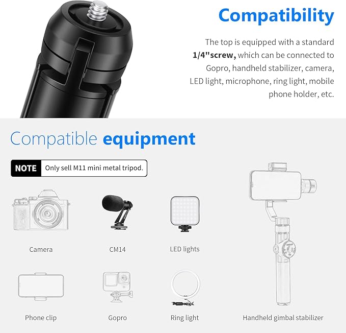 NEEWER Mini Metal Tripod, Table Stand, Desktop Compact Tripod Compatible with Crane M2, Smooth Q2, Gimbal Grip Stabilizer and All Cameras - Image 3