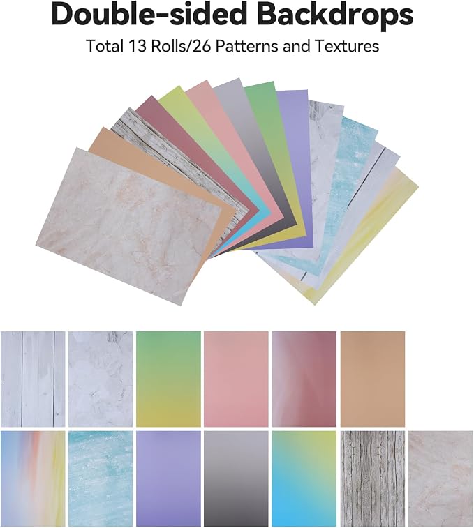 Product Photography Backdrops,Double Sided Flat Lay Photoshoot Props | 13PCS 26Patterns Small Photo Backdrop Board for Food Jewelry Cosmetics, ugc Background Board for Content Creators,11.7x16.5'' - Image 2