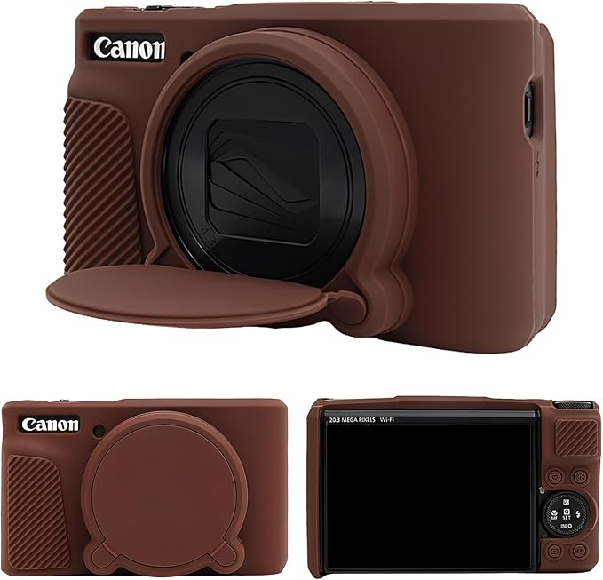 MUZIRI KINOKOO Silicone Case Compatible for Canon Powershot SX740/SX730 HS Digital Camera - Soft Rubber SX740 HS Protective Sleeve with Removable Lens Cover - Anti-Slip & Anti-Scratch - Dark Brown by MUZIRIKINOKOO