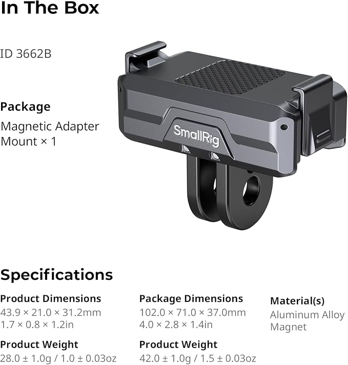 SMALLRIG Magnetic Mount Adapter for DJI Action 5/4/3/Osmo 360-3662B | Quick-Release Aluminum Base with 1/4" Thread, Foldable Connector for Tripods/Selfie Sticks/Vlogging Accessories - Image 7