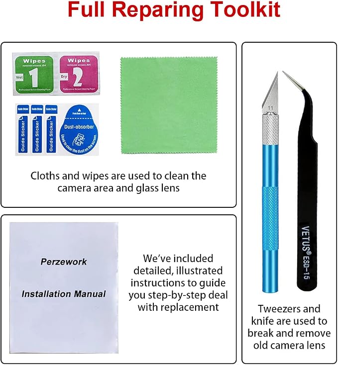 2 Pcs OEM Back Rear Camera Lens Glass Replacement for iPhone 8 Plus and 7 Plus with pre-Installed Adhesive and Reparing Toolkit - Image 6