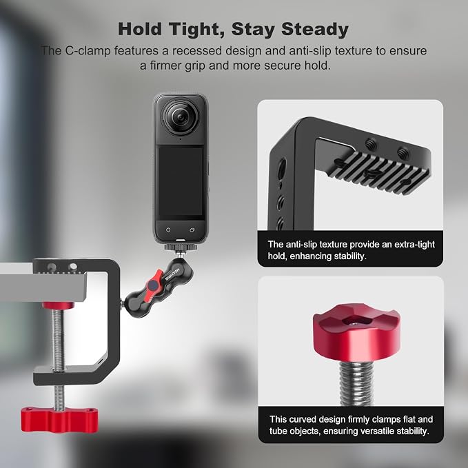 C Clamp Desk Camera Mount, Aluminum Table C-clamp with 1/4" 3/8" Thread, Desktop DSLR Mount for Photo Studio Video Camera, Light Stand, Desk, Rods, Shelves, Bike, Max Clamp 2.36" (62021) - Image 4
