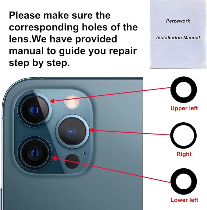 Back Rear Camera Lens Glass Replacement for iPhone 12 Pro 6.1 inches with pre-Installed Adhesive and Reparing Toolkit - Image 6