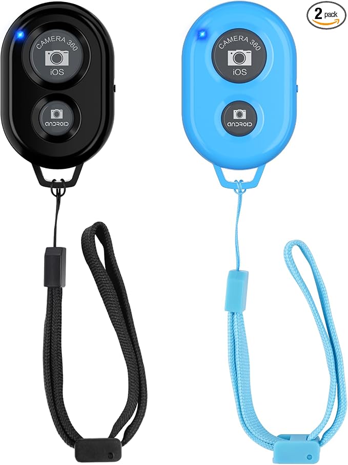 Wireless Camera Remote Shutter for Smartphones (2 Pack), Zttopo Wireless Phone Camera Remote Control Compatible with iPhone/Android Cell Phone - Wrist Strap Included Black&Blue by Zttopo