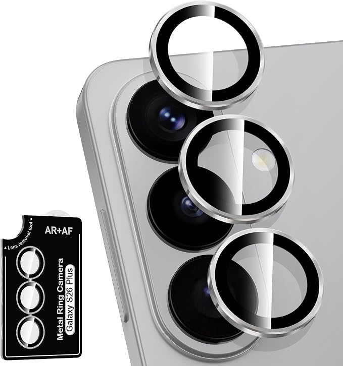 for Samsung Galaxy S26 Plus Camera Lens Protector, Individual Metal Ring Tempered Glass Lens Cover, [Strong Adsorption] Scratch Resistant Ultra-Thin HD Clear Lens Cover, Titanium Gray Ring by Btscase