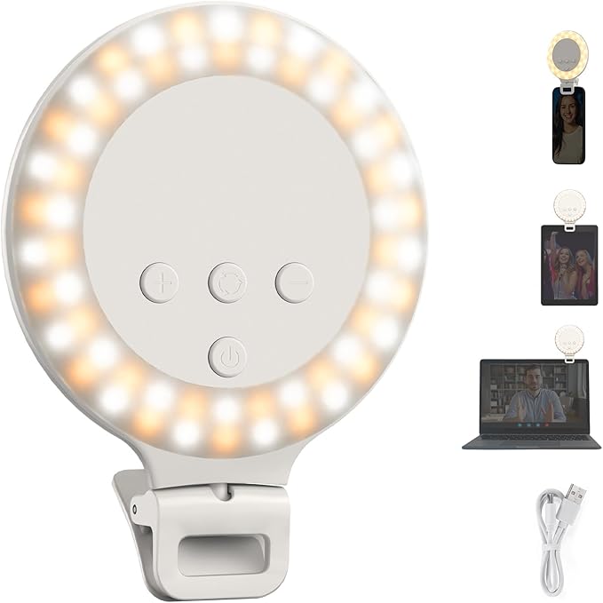 NEEWER Entry Level Version 3.8" Ring Light, 3W Clip on Phone Selfie Lighting for iPhone Laptop Desk Computer Webcam Video Conference Zoom Vlog Recording Streaming Makeup, 3 Modes CRI80 600mAh, NR5 by Neewer