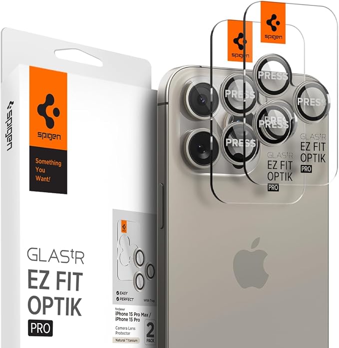 Spigen Camera Lens Protector for iPhone 16 Pro Max - Natural Titanium | GlasTR EZ Fit Optik Pro, 9H+ Tempered glass, Scratch resistant, Auto-align tray, Original photo quality, Case-friendly, 2Pack by Unknown