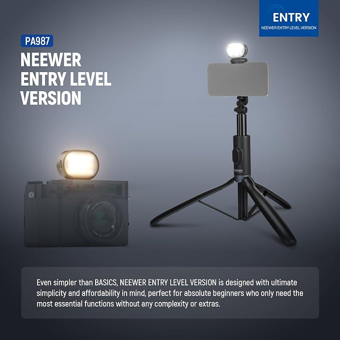 NEEWER Entry Level Version Selfie Stick Tripod with Light & Remote Compatible with iPhone Samsung Android, 67" Extendable Portable Travel Cell Phone Holder Stand for Video Recording Filming, PA987 - Image 2