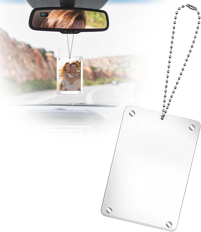 Hanging Car Photo Holder for Rearview, Acrylic Magnetic Picture Frame with Chain, Universal Car Rear View Mirror Accessories for Couple Pet Photo Holder, 1 Pack by Unknown