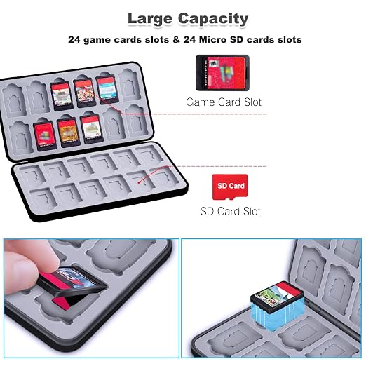 Game Card Case for Nintendo Switch/Switch 2/OLED/Lite, Portable Switch Game Case Magnetic Closure Games Holder with 24 Slots for Games Cards & SD Cards Durable Cartridge Cases Hard Shell, Black - Image 2