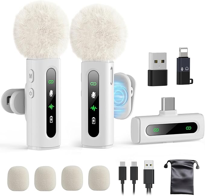 USB C Lavalier Microphone Wireless Mini Mic for Type-C Android Phone/Tablet/PC Video Recording Clip-on Mics with Rotatable Clip&Denoise Recording, Ideal for Vlog Tiktok Youtube Content Creator, White by GoorDik