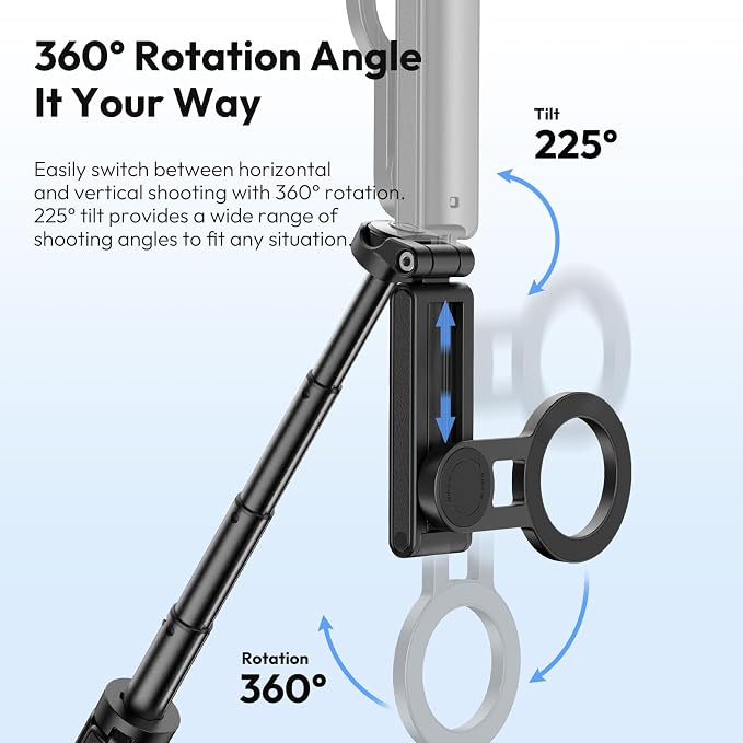 ULANZI JJ03 Magnetic Mini Tripod for Phone with Remote, 3-in-1 Pocket Selfie Stick Handle Grip, 360° Rotation Extendable Tripod Stand for iPhone Android Phones, for iPhone 17 16 15 14 13 12 Series - Image 5