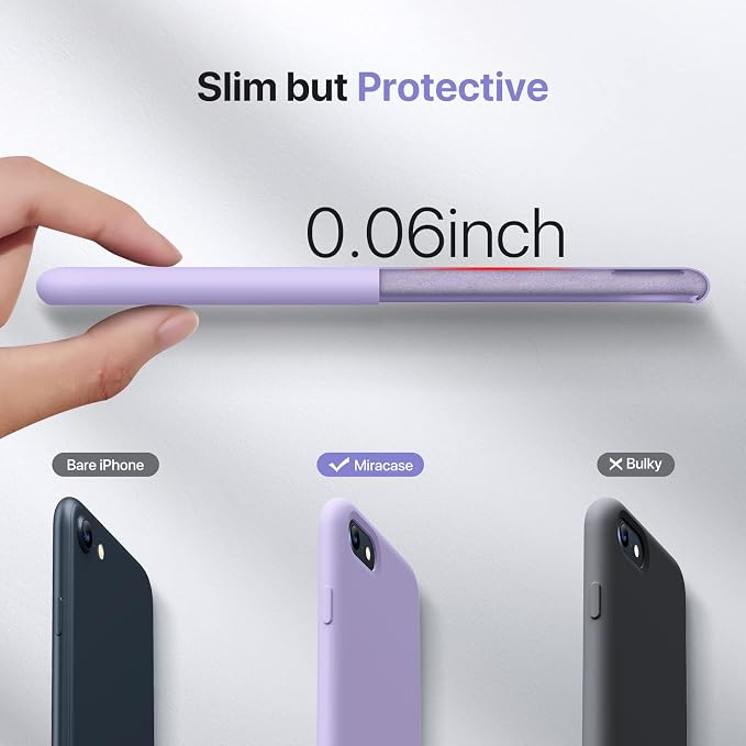 Miracase Silicone for iPhone SE 2022/SE 2020/7/8 Case,Light Purple | Ultra Slim Cover with Screen Protector, Soft Microfiber Lining, Multi-Color Premium Silicone Shockproof Phone Case - Image 3
