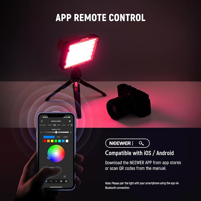 NEEWER RGB Video Light with 4000mAh NP-F750 Replacement Battery, APP Control 360° Full Color LED Camera Key Lighting CRI95+ Dimmable for Studio DSLR Camcorder Photography Recording Streaming, RGB176 - Image 3