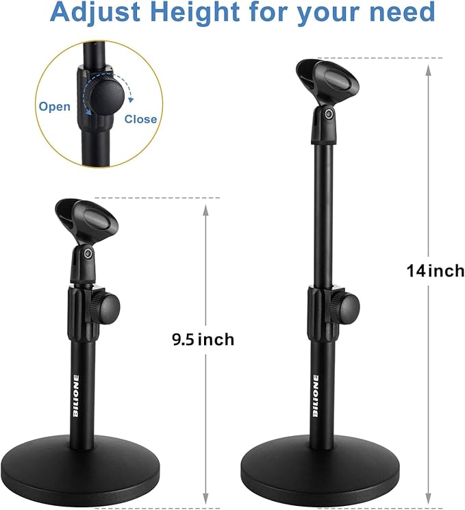 Multifunctional Desktop Microphone Stand, Adjustable Mic Stand Desk with Pop Filter, Shock Mount, Microphone Clip, 5/8" to 3/8" Metal Screw Adapter (Pack of 2) - Image 5