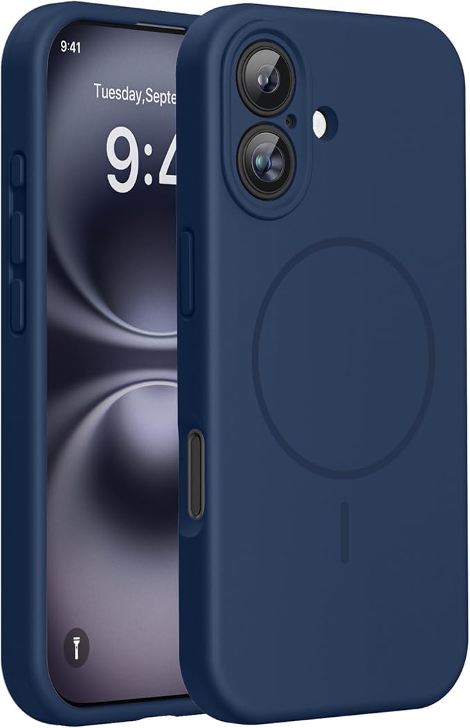 miracase Magnetic for iPhone 16 Plus Case, [Soft Anti-Scratch Microfiber Lining], Compatible with MagSafe, Liquid Silicone Shockproof Drop Protection Phone Case for 16 Plus,Dark Blue by Miracase