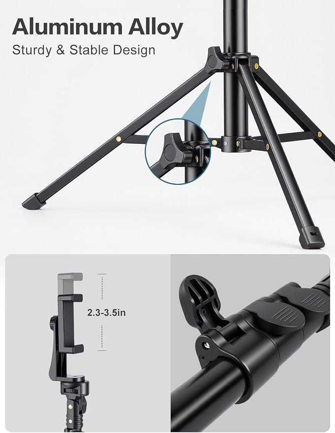 63" Phone Tripod with Remote, Phone Stand Tripod for iPhone | Extendable Cell Phone Tripod for Video Recording; Sturdy Metal Adjustable Tripod Stand for iPhone Android Camera & Ring Light - Image 4