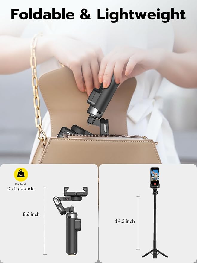 AOCHUAN AI Tracking Gimbal Stabilizer for iPhone w/Wirless Remote-M3Promini | 360° Rotation for iPhone/Andriod Sefie Stick, One-Touch Open Tripod, RGB Fill Light, 4 in 1 Phone Gimbal for Vlogging, Travl - Image 4