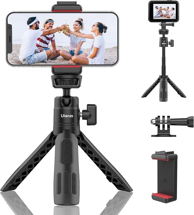 ULANZI M12 Selfie Stick for Action Camera, Portable Phone Tripod Stand with Phone Mount Action Camera Adapter 360° Ball Head, Mini Hand Grip Compatible with GoPro Hero series Smartphone DJI OSMO GoPro by ulanzi