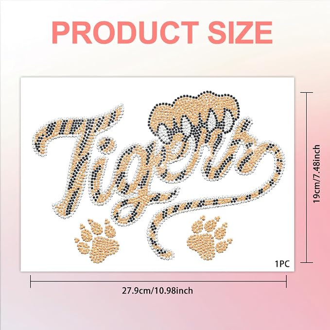 1 Pc Tiger Rhinestone Iron on Hotfix Transfer Decal, Tiger Footprints Pattern Bling DIY Patch Clothing Repair Applique T-Shirt Vest Shoes Hat Jacket Decor Clothing DIY Accessories - Image 3