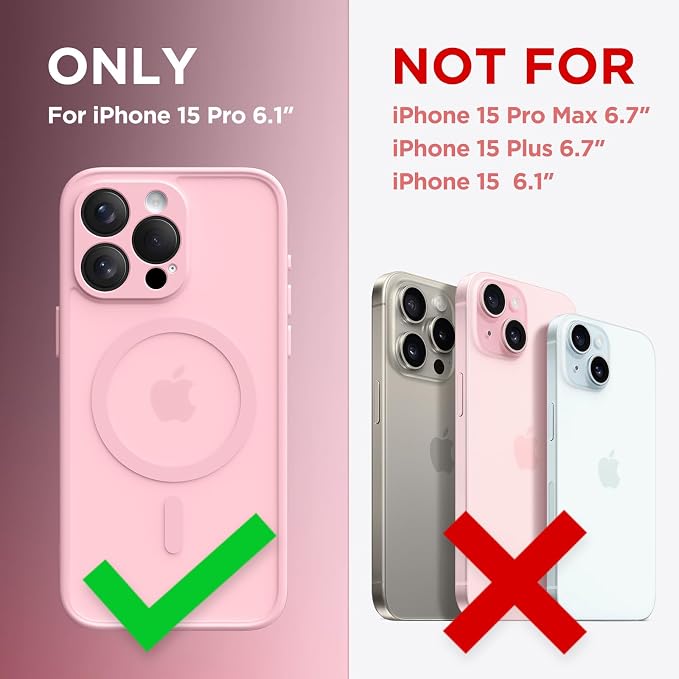 CAPRARO for iPhone 15 Pro Case, Compatible with MagSafe | Upgraded [Full Camera Protection] Shockproof Protective Slim Translucent Matte Magnetic Phone Case 6.1'', Peach Pink - Image 2
