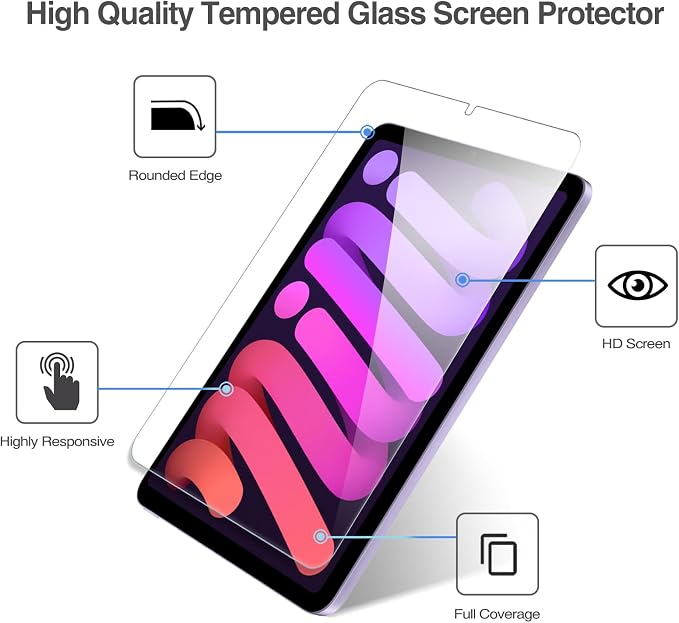 ProCase 2 Pack Screen Protector for iPad Mini 7(A17 Pro) / Mini 6 8.3 inch | with 3 Camera Lens Protector, 9H Hardness HD Clear Tempered Glass Film Guard for iPad Mini 7th 6th Generation 2024 2021 - Image 5