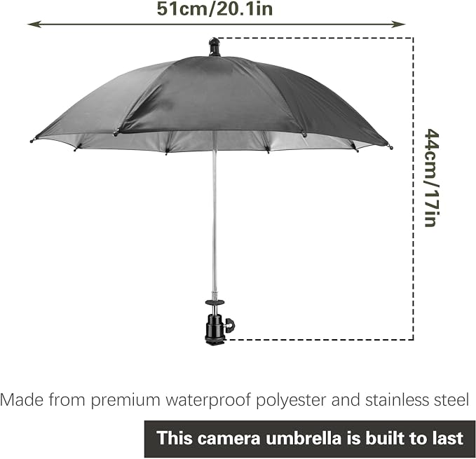 Camera Hot Shoe Umbrella, 360 Swivel DSLR Camera Sunshade & Rain Cover for Camera with Hot Shoe, Waterproof Photography Accessory for Outdoor Photographing, Filming, Live Streaming, 20 Inch - Image 2
