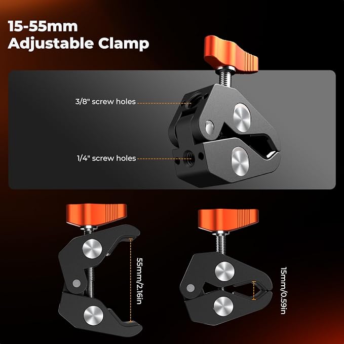 K&F CONCEPT 9.8" Magic Arm Clamp Kit with 1/4" & 3/8" Thread Screw | 360° Ball Heads Camera Mount for Monitor, Flash, LED Light, Microphone, Camera Cage, Action Camera, MS32 - Image 5