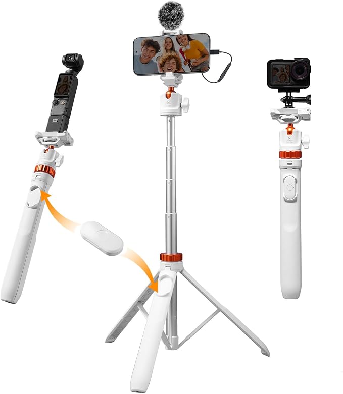 K&F CONCEPT 62'' Selfie Stick Tripod. | 2-in-1 Phone Holder, 360°Ball Head Compatible with DJI Osmo Pocket 4/3 GoPro 13/12 iPhone17. MS08 by KFCONCEPT