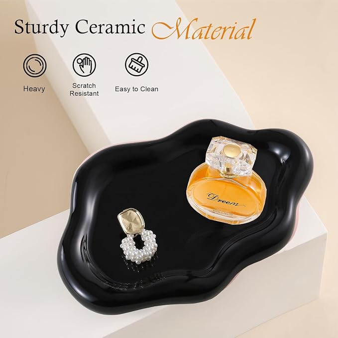 CCINPPY Ceramic Cloud Jewelry Tray Trinket Dish Key Bowl Nightstand Decor | Decorative Small Desk Tray Jewelry Plate Key Holder Bowl Cute Bedroom Room Decor Aesthetic, Gift for Women, Black Medium - Image 5