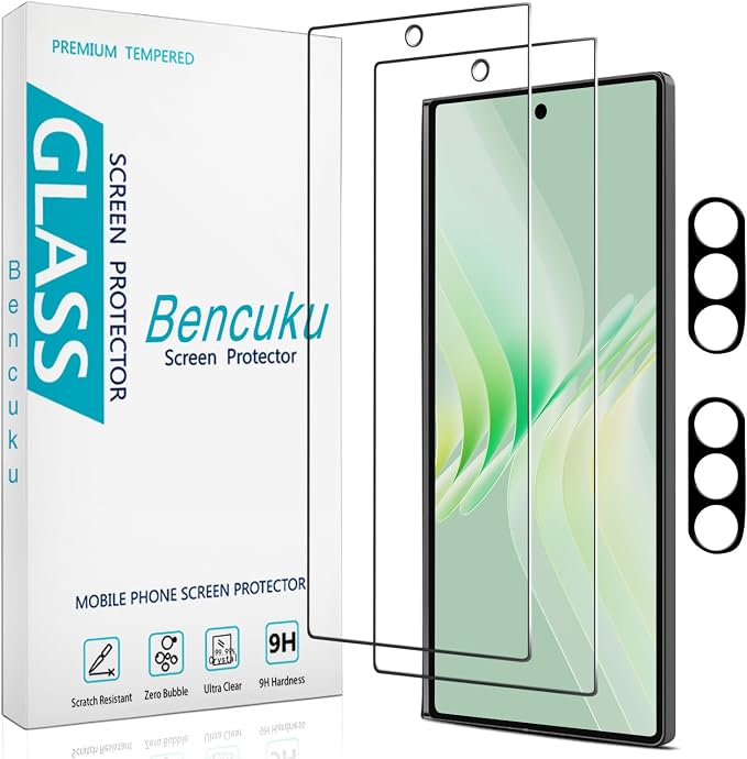 Screen Protector for Samsung Galaxy Z Fold 7 Tempered Glass | with Camera Lens Protector, Anti Scratch, Bubble Free, 2+2 Pack by Bencuku