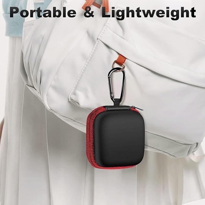 Square Earbud Case Portable EVA Carrying Case Storage Bag Cell Phone Accessories Organizer with Carabiner for Earphone, Earbud, Earpieces, SD Memory Card, Camera Chips, Tech Pouch, Red - Image 7