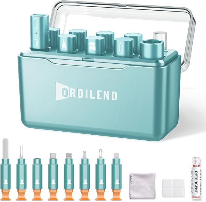 iPhone Cleaning Kit for Charging Port, Cleaner Kit for AirPod Phone, Mint | Multi-Tool, iPhone Cleaner, Repair Lightning Cable USB C Speaker Charger iPad Connector, Compact Portable, with Storage Case by Ordilend