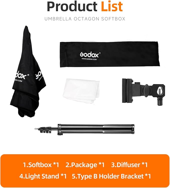 Godox Photo Studio 80cm 31.5in Portable Octagon Umbrella Softbox | 190cm Light Stand with Hot Shoe Holder Bracket kit for Flash Speelidte - Image 3