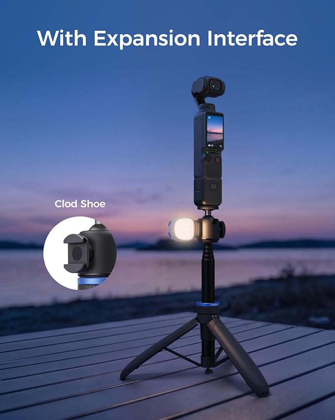 TELESIN 0.1s Auto Open Mini Selfie Stick Tripod for DJI Osmo Pocket 3 4 | 65 cm/25.5in Tripod Compatible with Insta360 Luna Ultra Xtra Muse Action Camera Accessories, Cold Shoe Mount, 360° Ball Head - Image 5